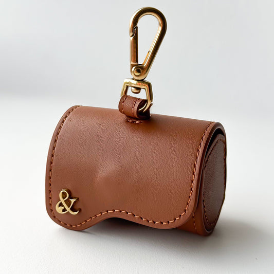 Poop bag holder in brown leather