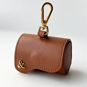 Poop bag holder in brown leather
